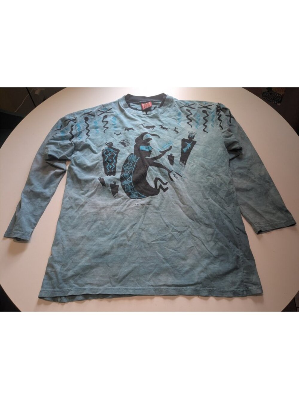 Vintage 90s Dagoli Tee Shirt Size L Soul Healer Blue Tie Dye Native Art Shaman